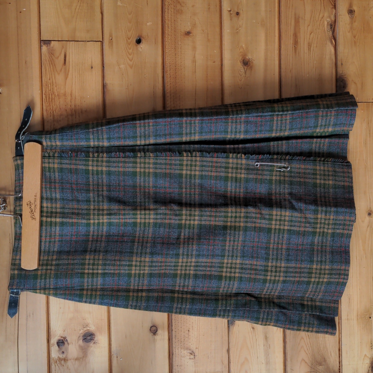 Vintage Kilt In Grey, Green, Yellow Wool Skirt Xs